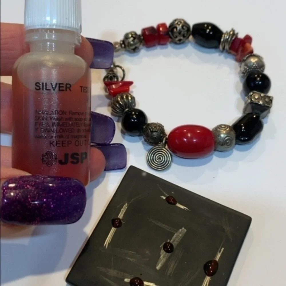 Sterling silver 925 natural red black stone charm